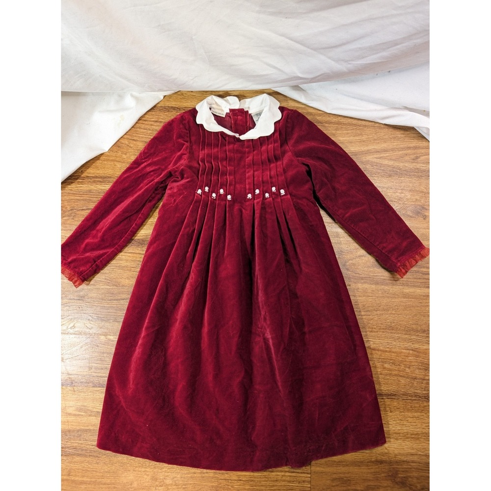 Vintage Laura Ashley Size 6 Kids Red Velvet Pleated Holiday Dress